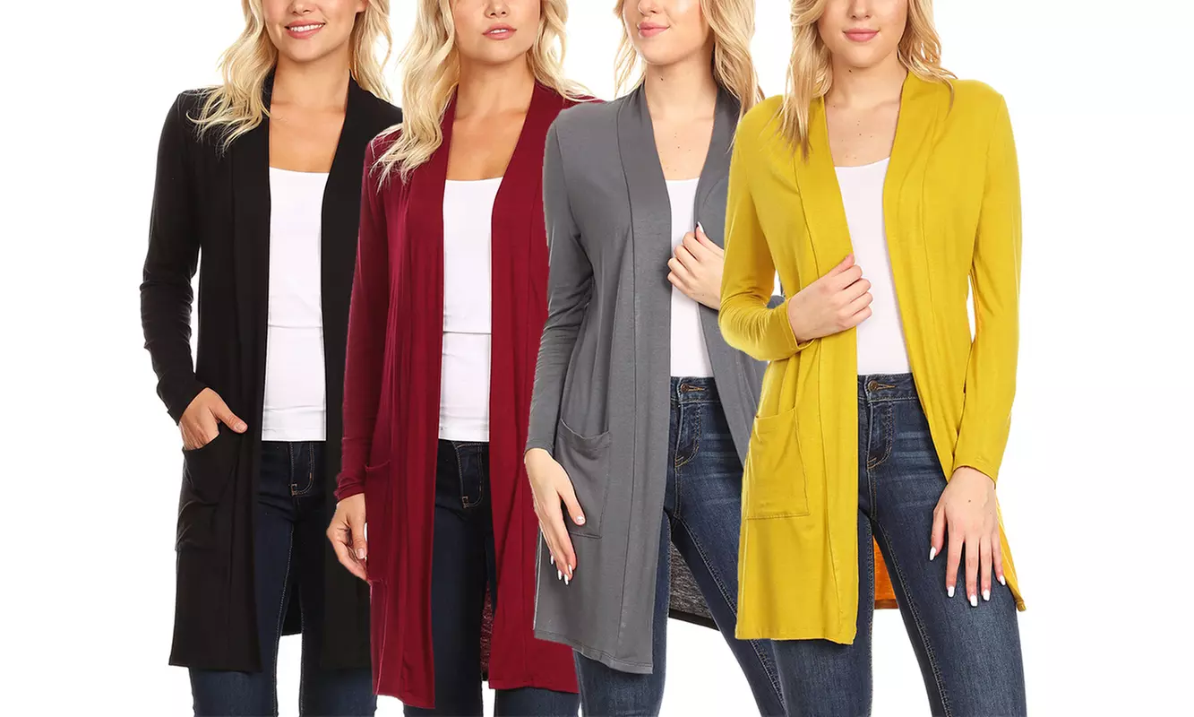 Women's Casual Long Sleeve Solid Open Cardigan