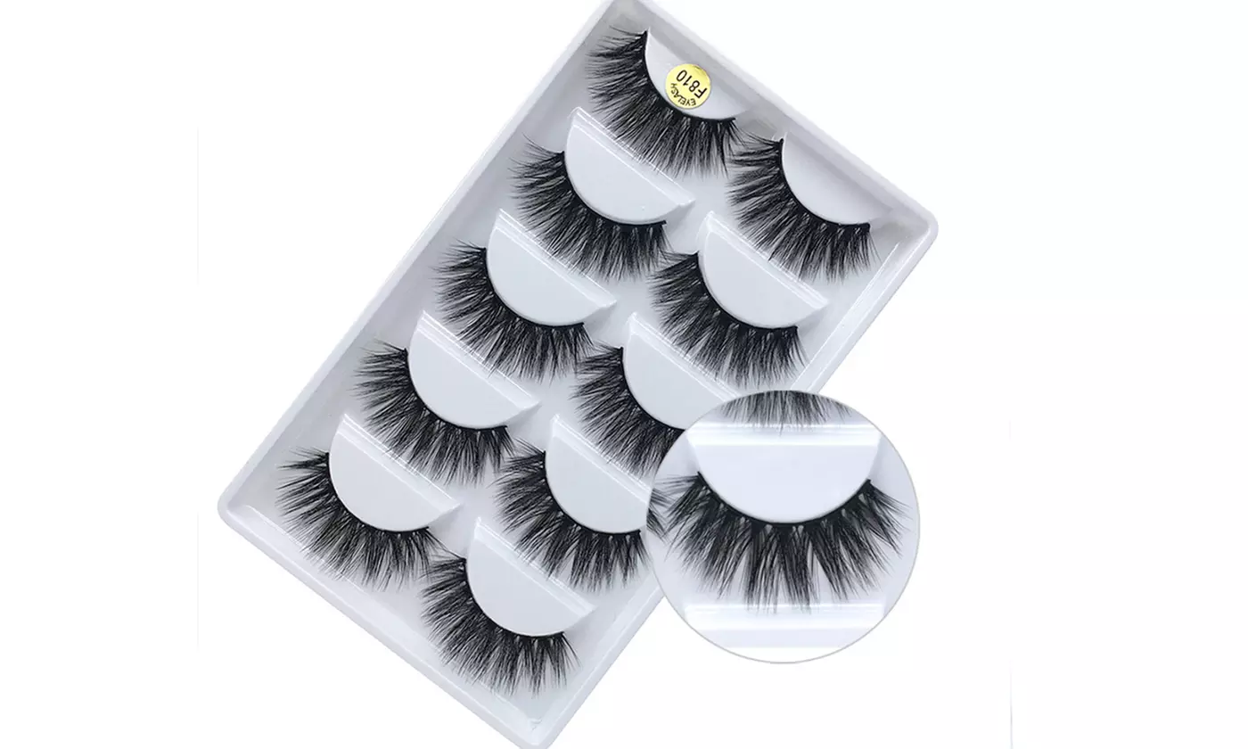 Pack of 5 Pairs 3D Mink Fur False Eyelashes Full Strips Thick Cross Long Lashes