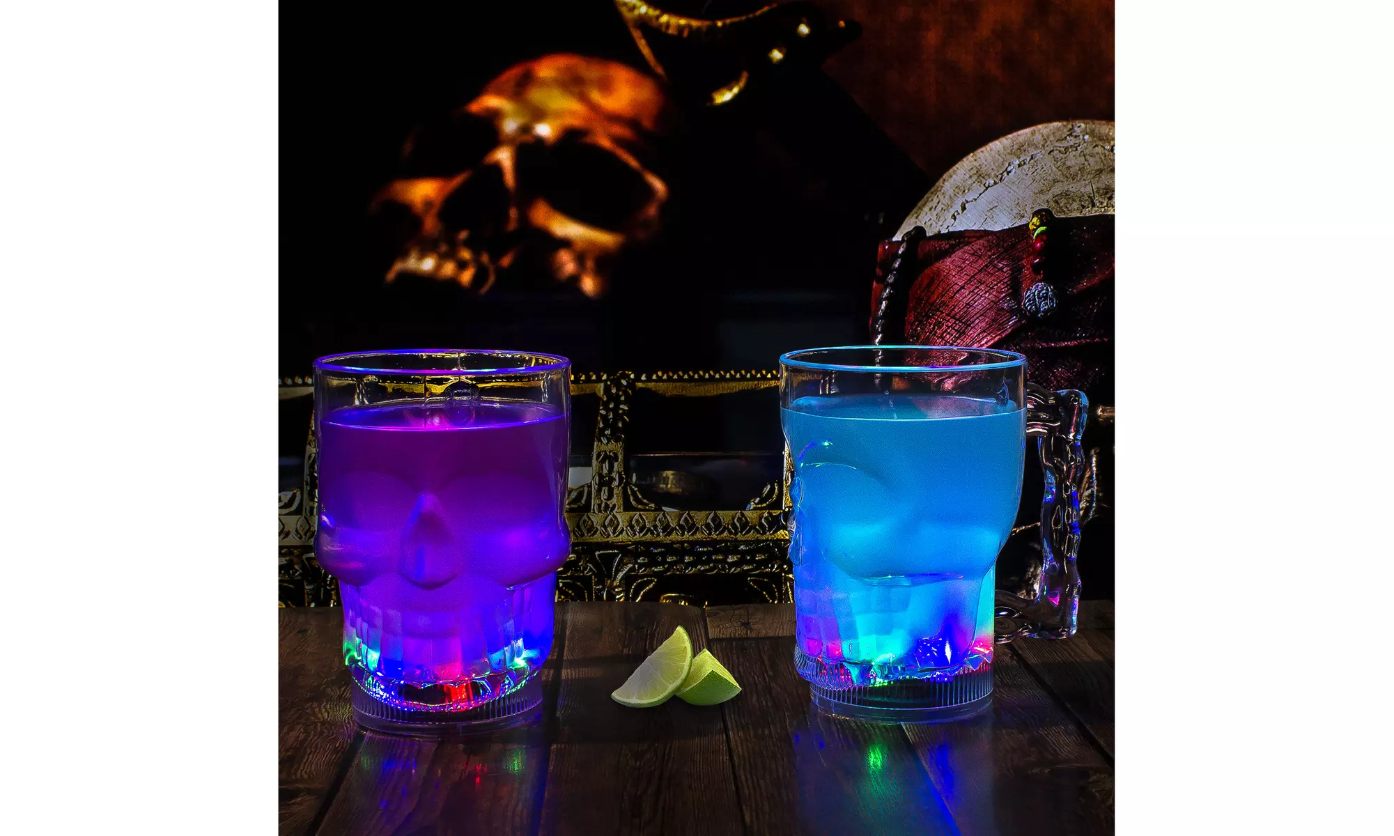 LED Light Up Skull Cup Glasses 14 oz - Set of 2 - Second Medium