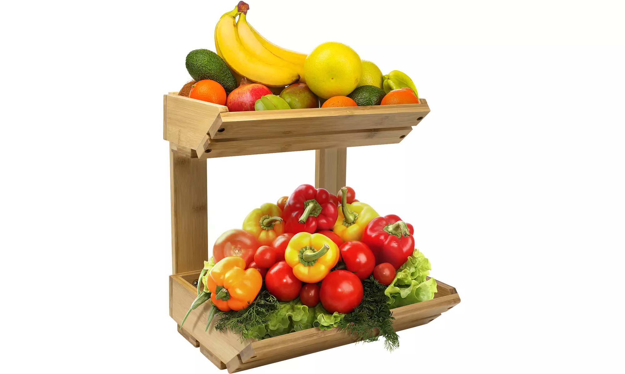 Sorbus Bamboo Fruit Basket Counter Stand - 2-Tier Kitchen Bread Display Holder - Primary Image