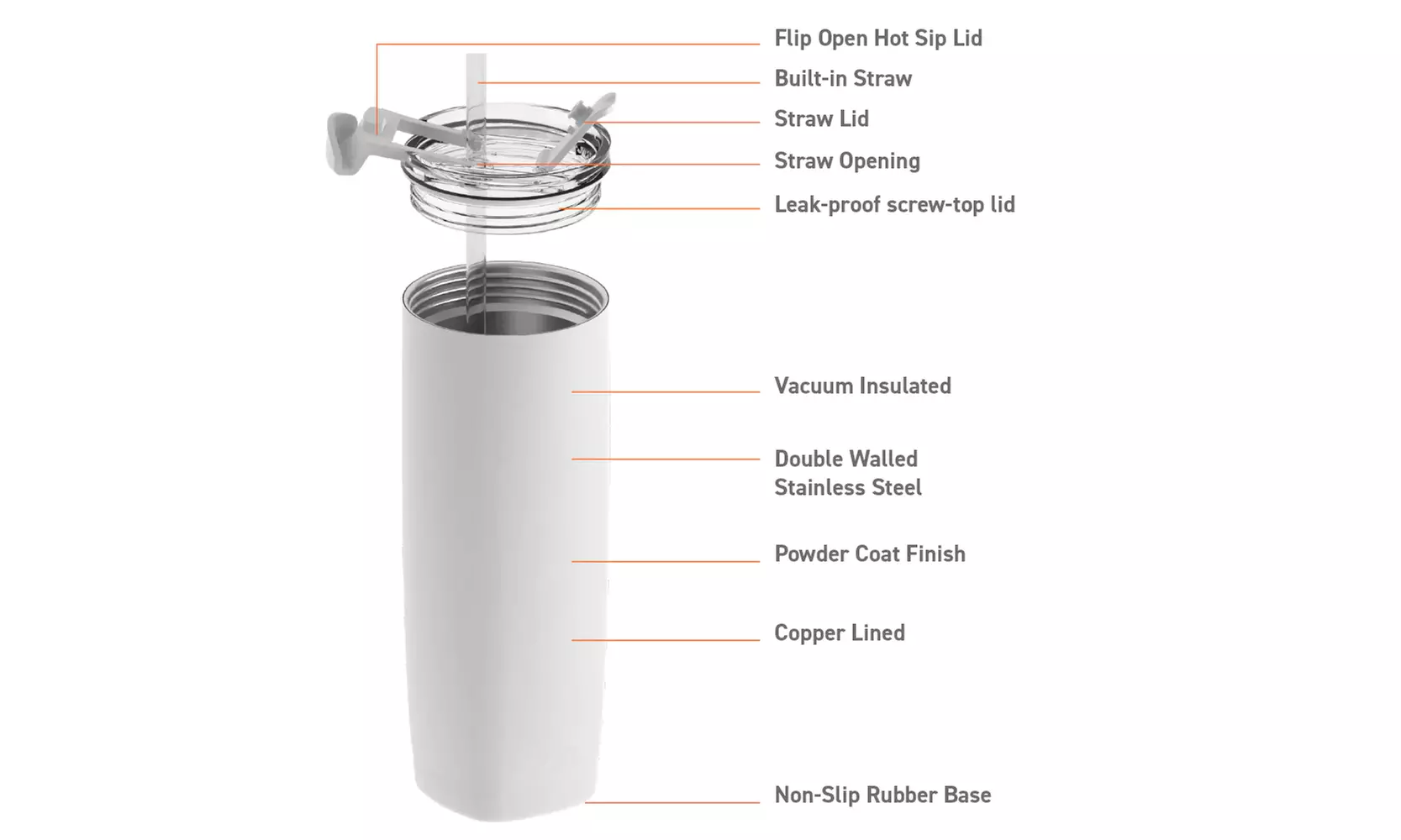 Asobu Aqualina 20oz Insulated Tumbler Water Bottle with Leakproof Lid and Straw