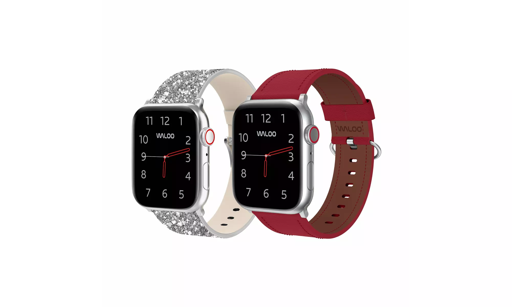 Waloo 2-Pack Leather Bling and Classic Leather Apple Watch Bands