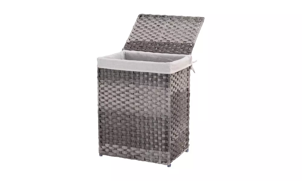 PE Rattan Laundry Hamper with Lid and Powder-Coated Steel Frame