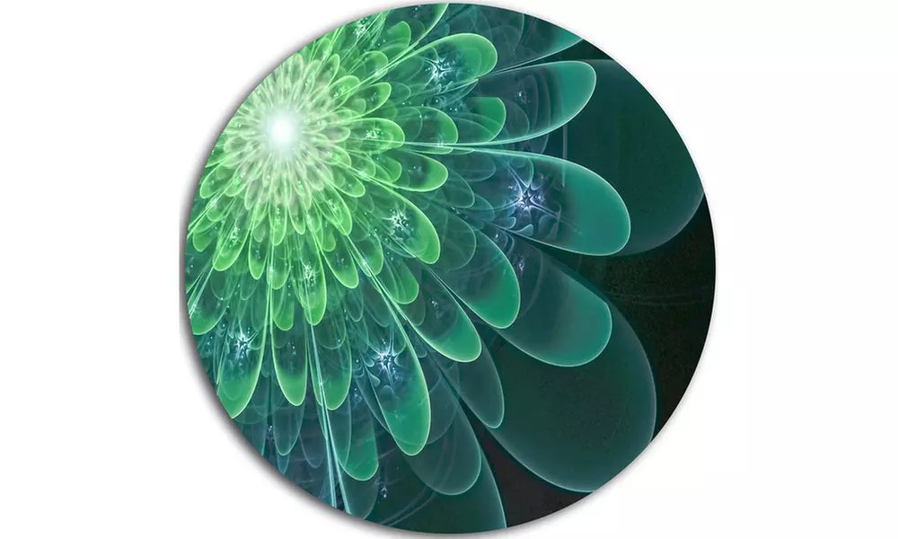 Perfect Fractal Flower in Soft Green' Floral Metal Circle Wall Art - Second Medium