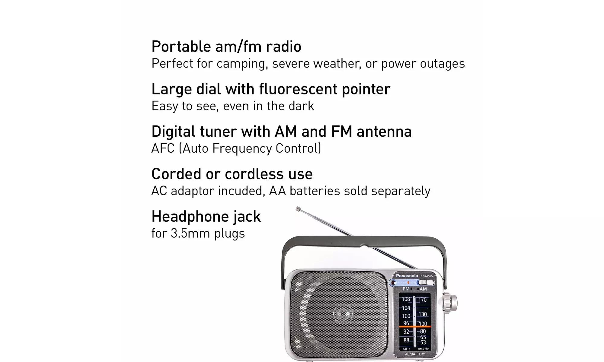 Panasonic RF-2400D Battery Operated Portable AM/FM Radio - Silver - Second Medium