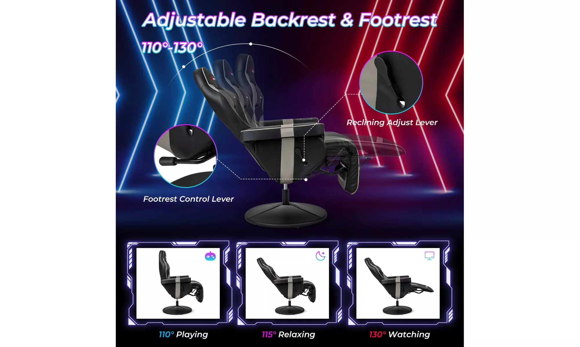 Costway Massage Gaming Chair - Adjustable Racing Swivel Chair with Cup Holder