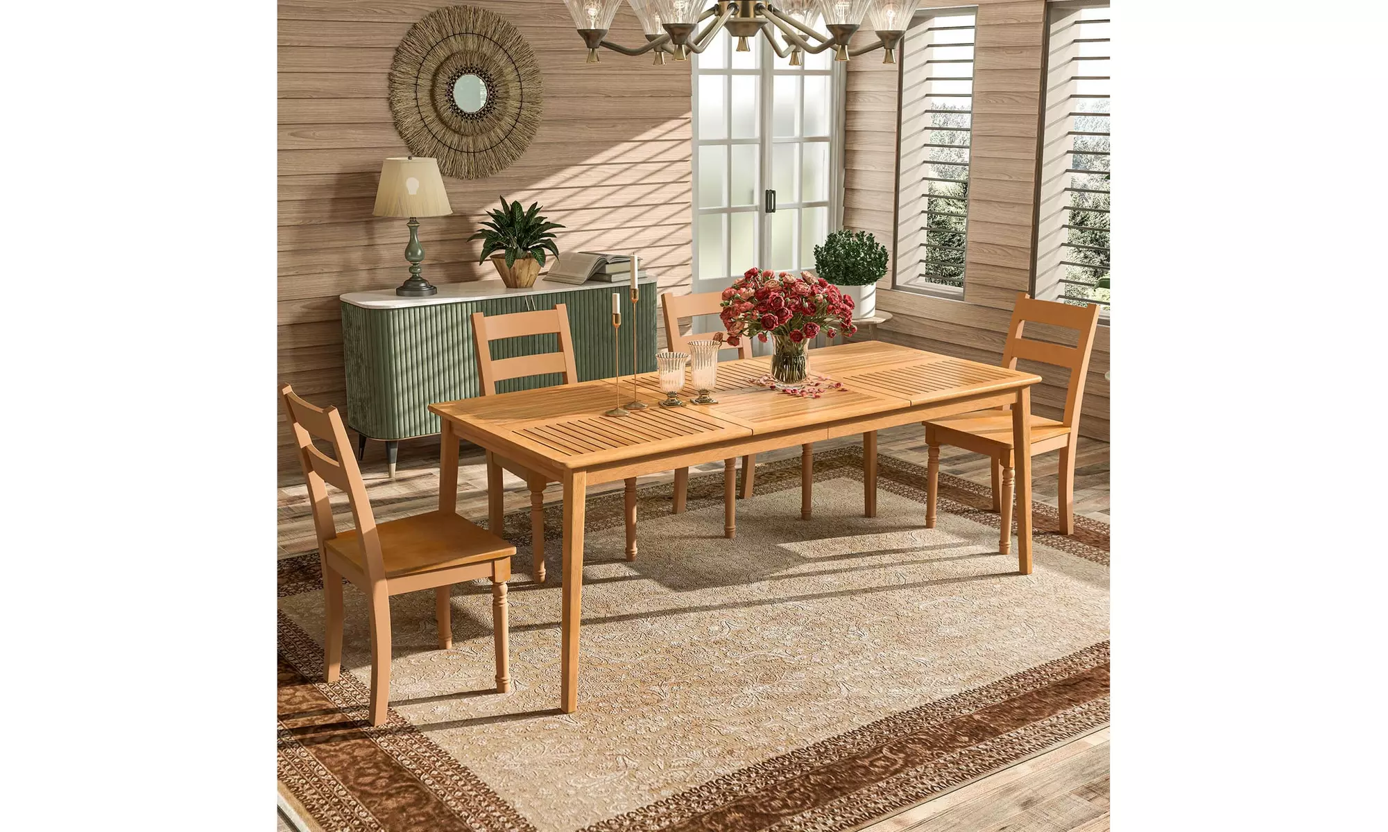 Costway 6/8-Person Outdoor Acacia Wood Dining Table with 1.96" Umbrella Hole