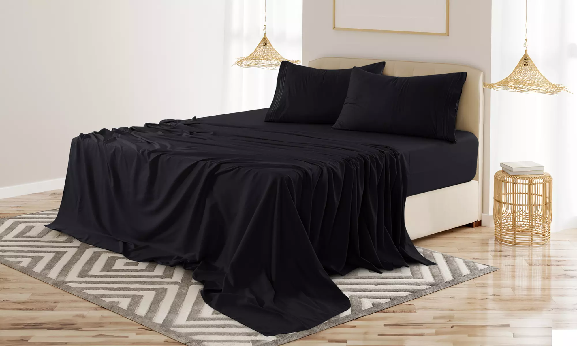 Lux Decor 4Pc Deep Pocket Sheet Set With Embroidered Pillowcases & Giftable Bag