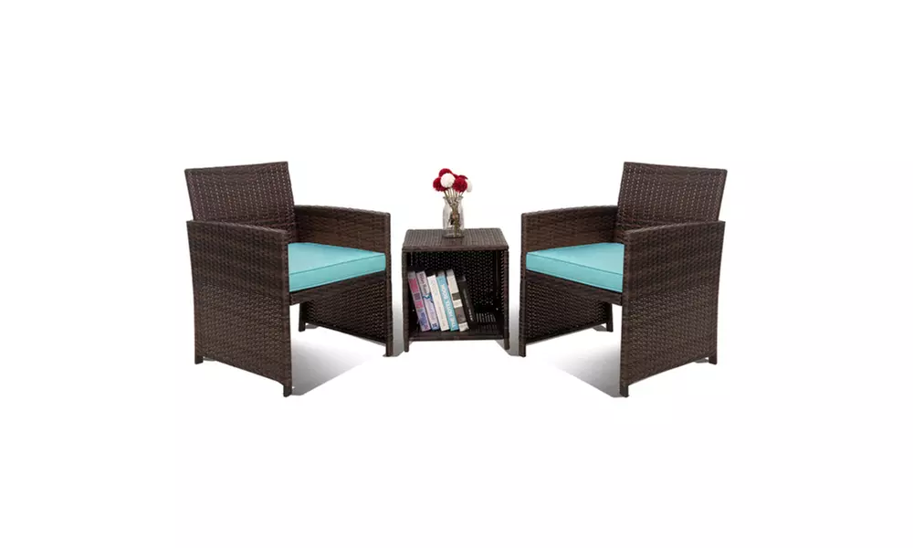 3 Pieces Patio Wicker Furniture Sets Patio Conversation Sets PE Rattan Chair - Primary Image