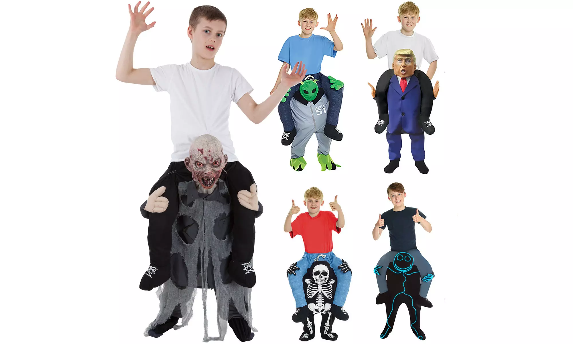 Kids Piggy Back Piggyback Costume Halloween Zombie Skeleton Ride On Pick Me Up - Primary Image
