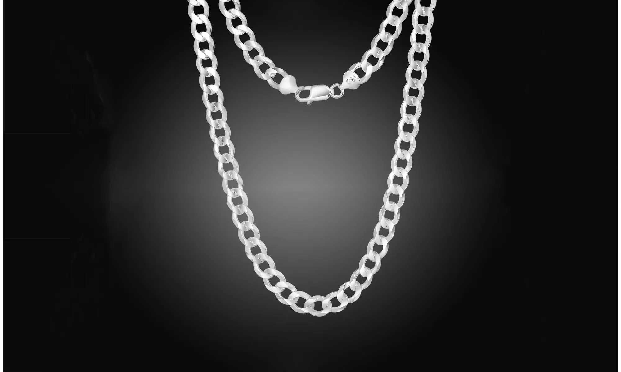 Men's 9MM Curb Chains in Solid Sterling Silver  - Primary Image
