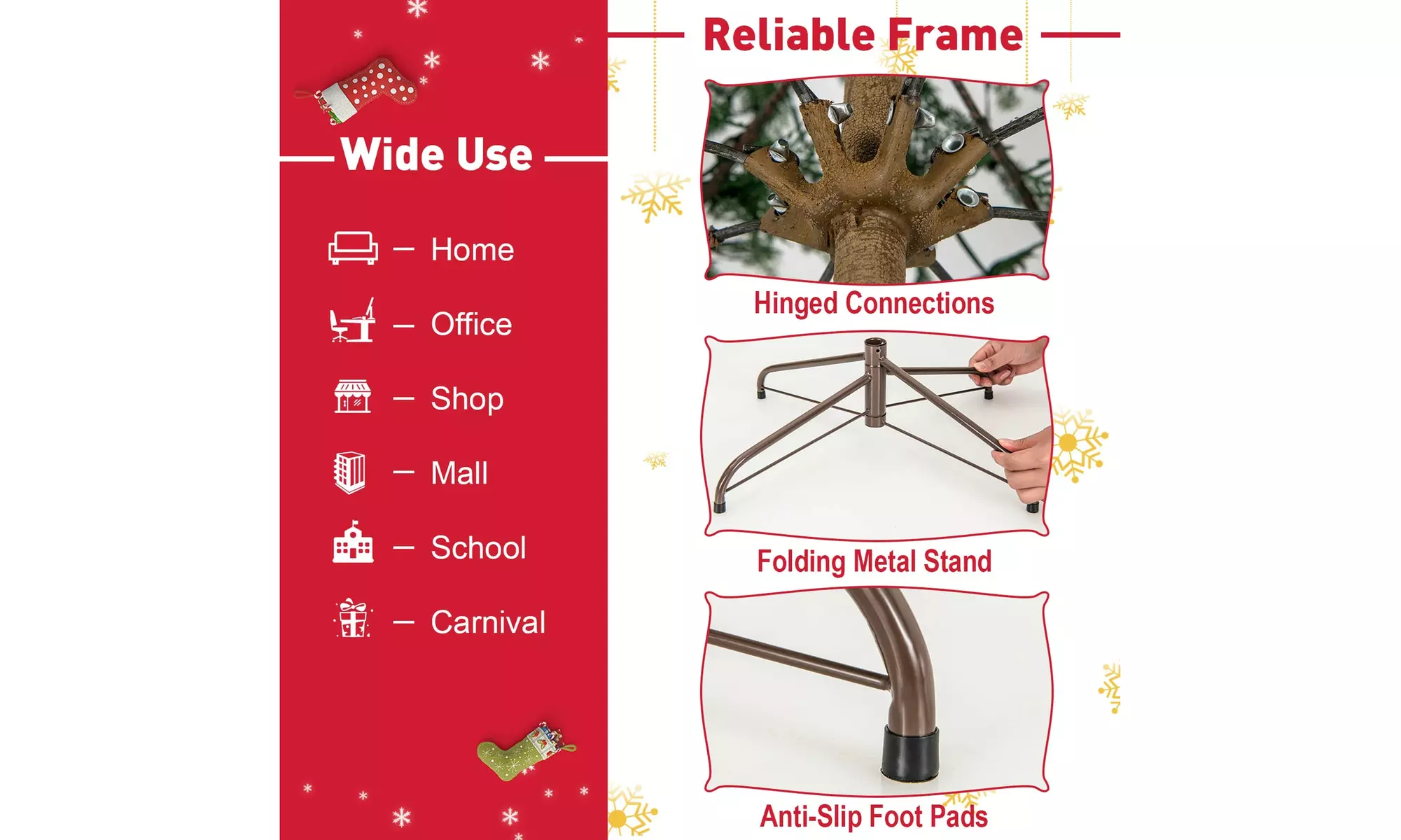 Costway 6.5/7.5 FT Pre-Lit Christmas Tree Hinged w/ Branch Tips Timer Lights