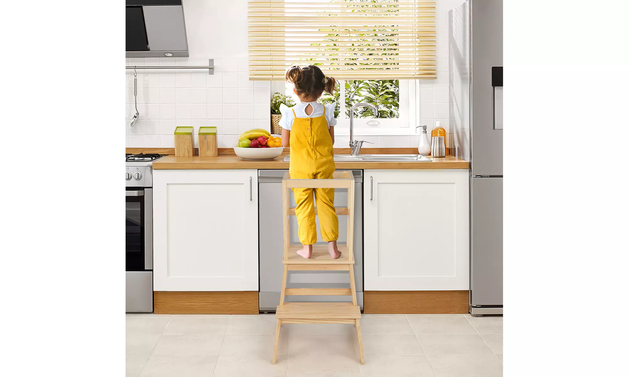 Costway Kids Kitchen Step Stool Kids Standing Tower with Safety Rails