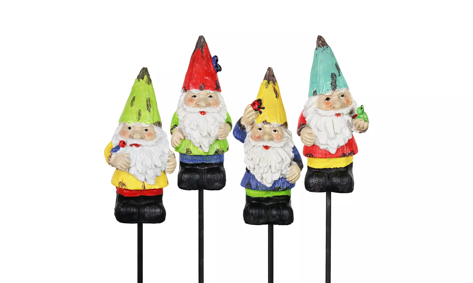 Exhart Colorful Mini Garden Gnome Pot Stake Set of Four, 2 by 9 Inches - Primary Image
