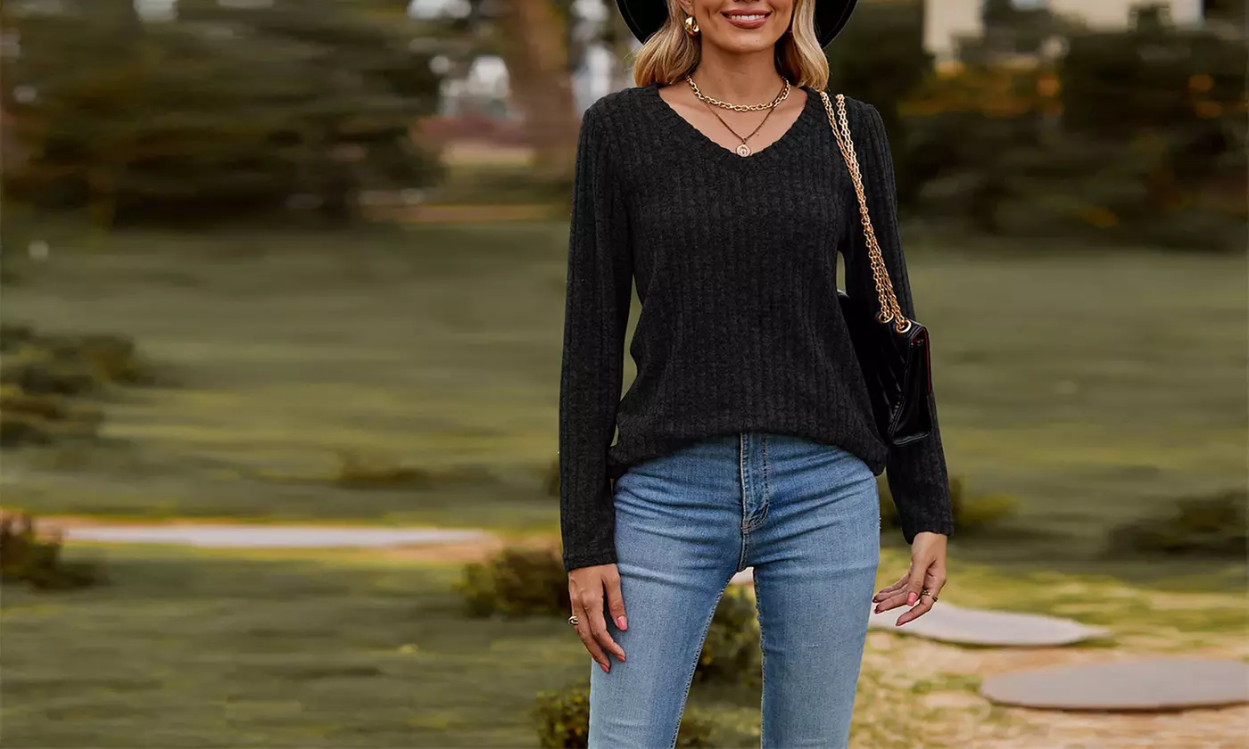 Bohuma Women's Casual Sweaters Solid Long Sleeve Sweater Crew Neck