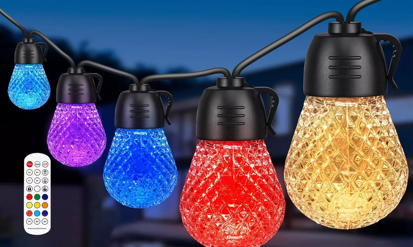 iMounTEK 52.5FT RGB Outdoor String Lights 15-LED Color Changing w/ Remote & App
