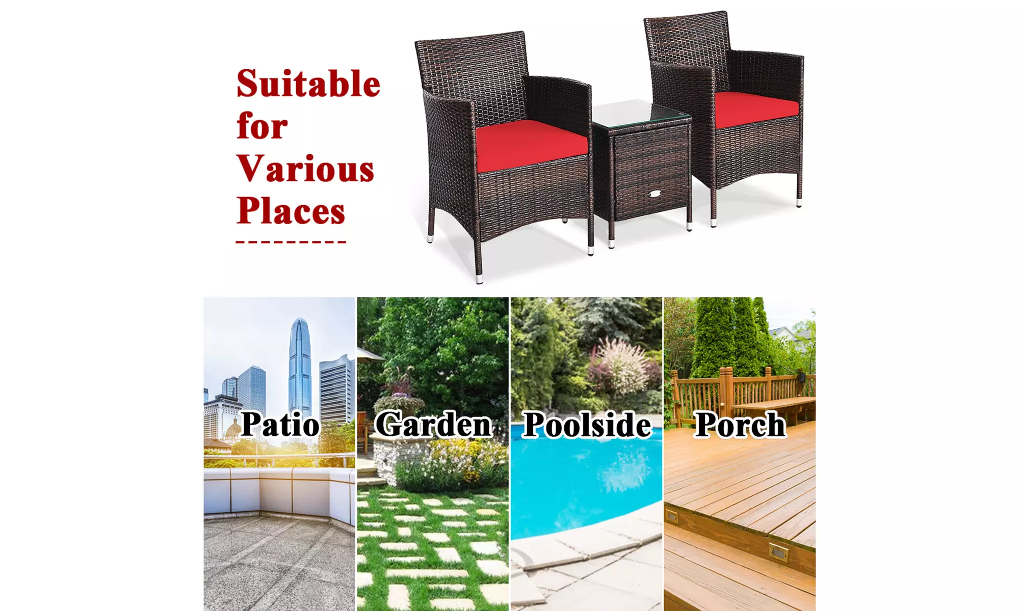 Costway Outdoor 3 PCS PE Rattan Wicker Furniture Sets Chairs Coffee Table Garden