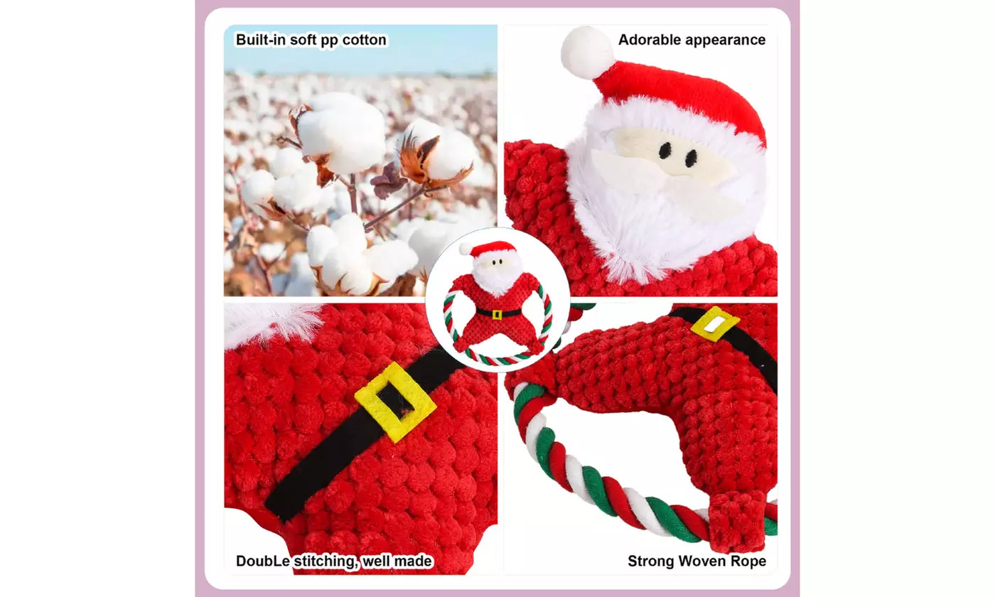 Christmas Santa Claus Rope Squeeky Interactive Plush Dog Toy