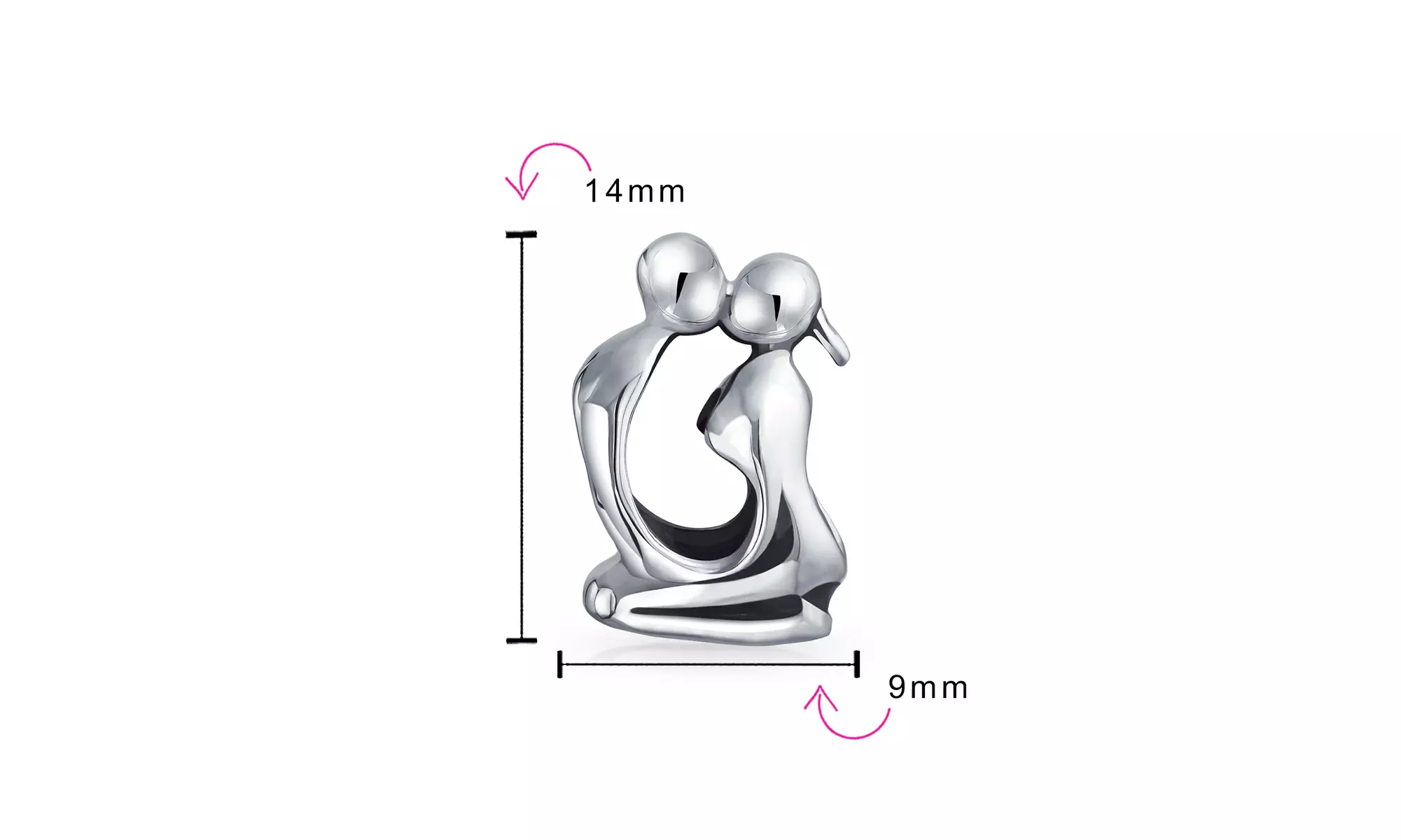 Couples Kissing Lovers Sculpture Charm Bead .925 Sterling Silver - Second Medium