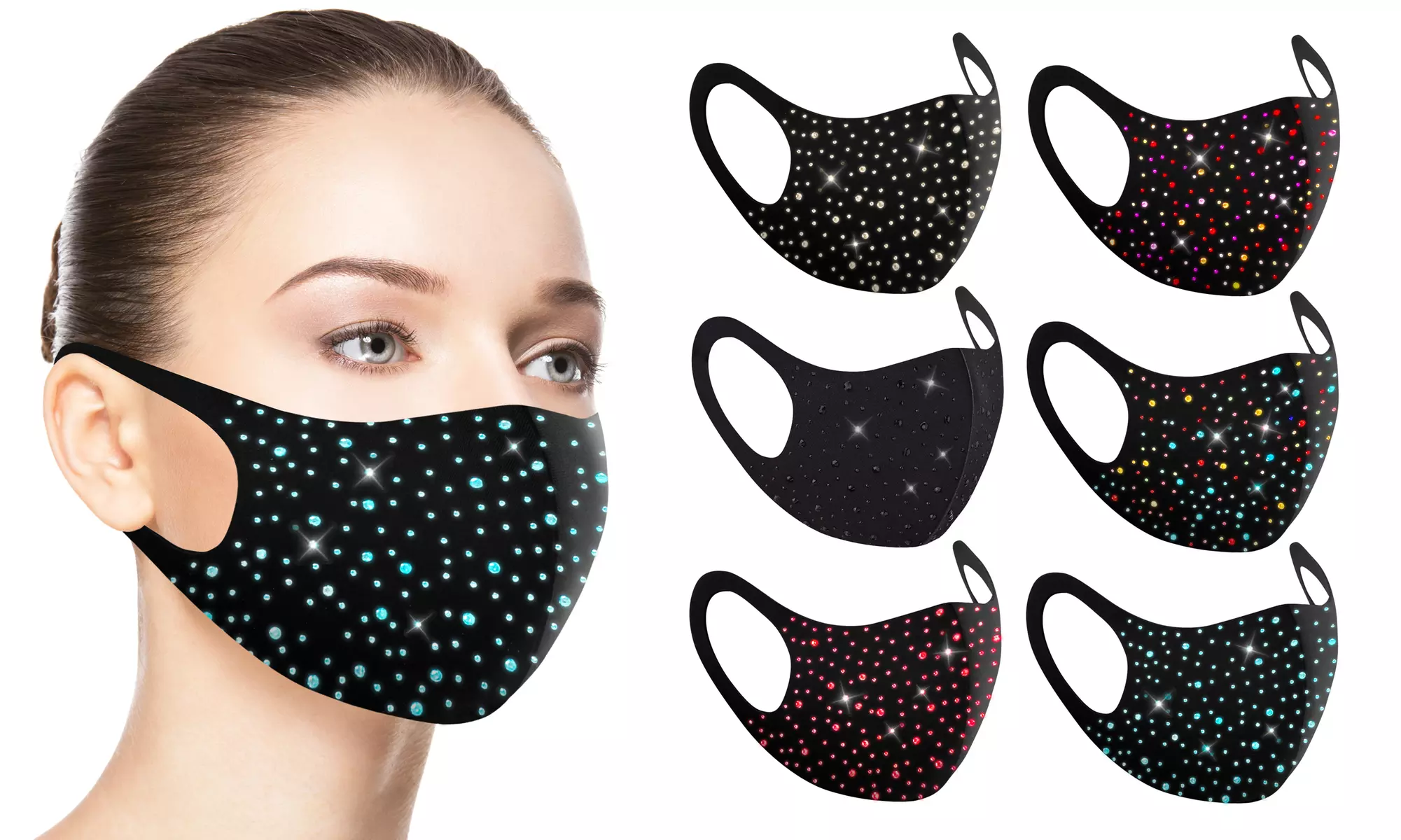 6 Pack: Rhinestone Bling Face Mask - Second Medium