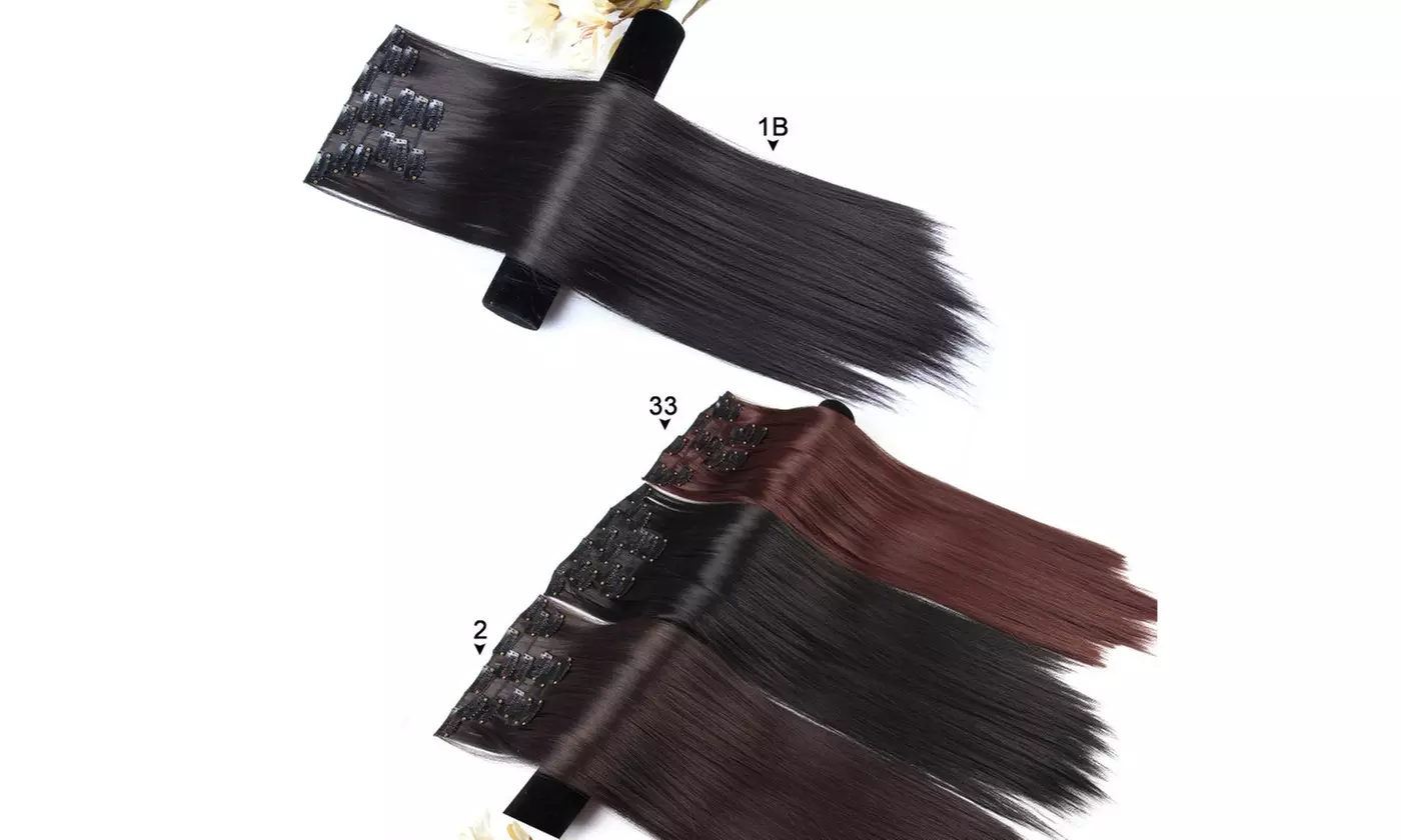16 clips Long Straight Synthetic Hair Extensions Clips High Temperature Fiber
