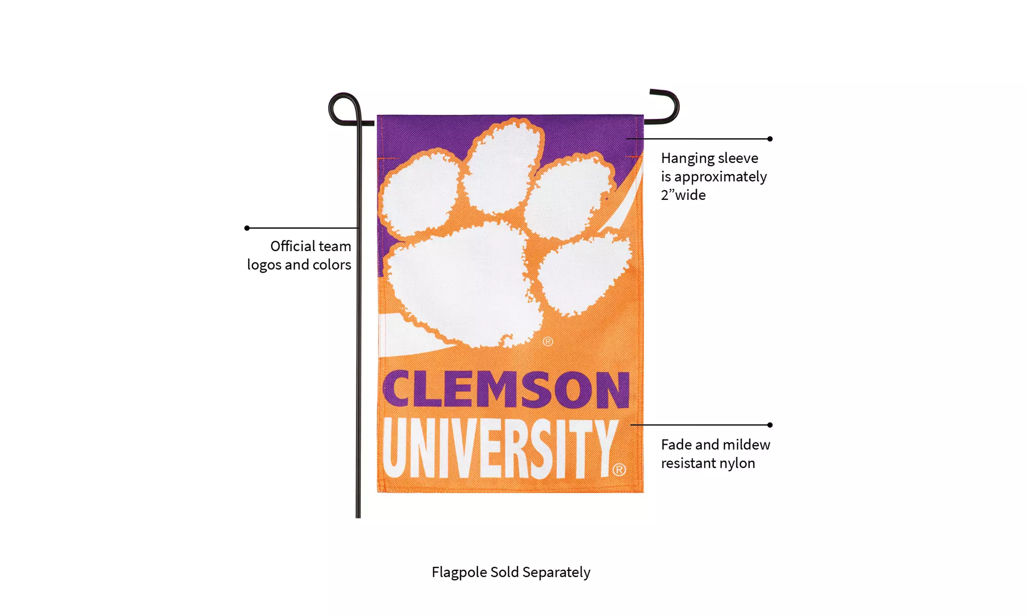 Evergreen Flag, DS New Burlap, Garden, Clemson University - Second Medium