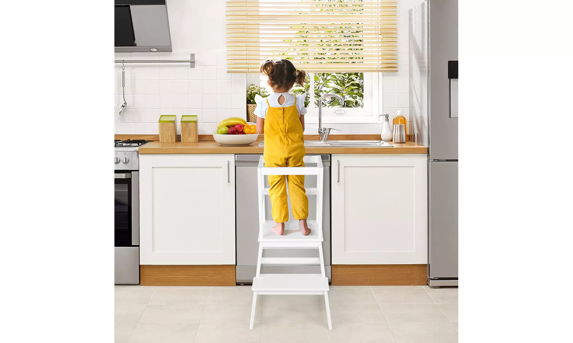 Costway Kids Kitchen Step Stool Kids Standing Tower with Safety Rails