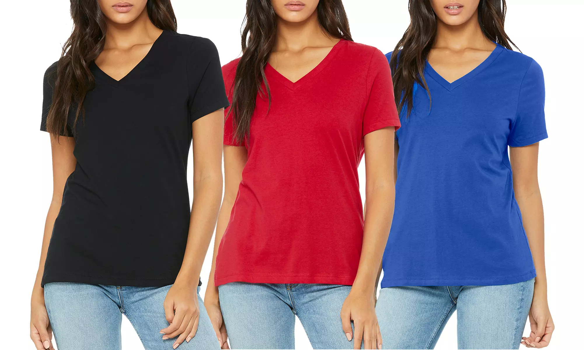 3-Pack Women's Loose Fit Short Sleeve V-Neck Classic Tee