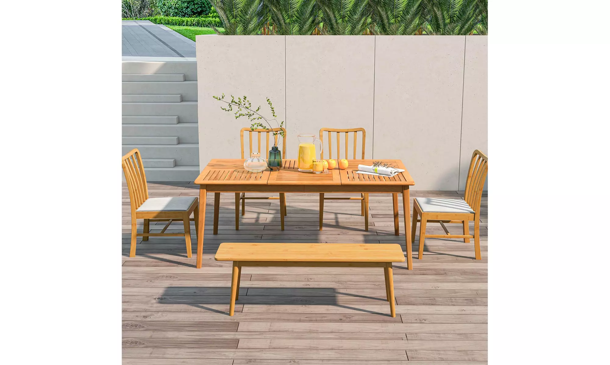 Costway 6/8-Person Outdoor Acacia Wood Dining Table with 1.96" Umbrella Hole