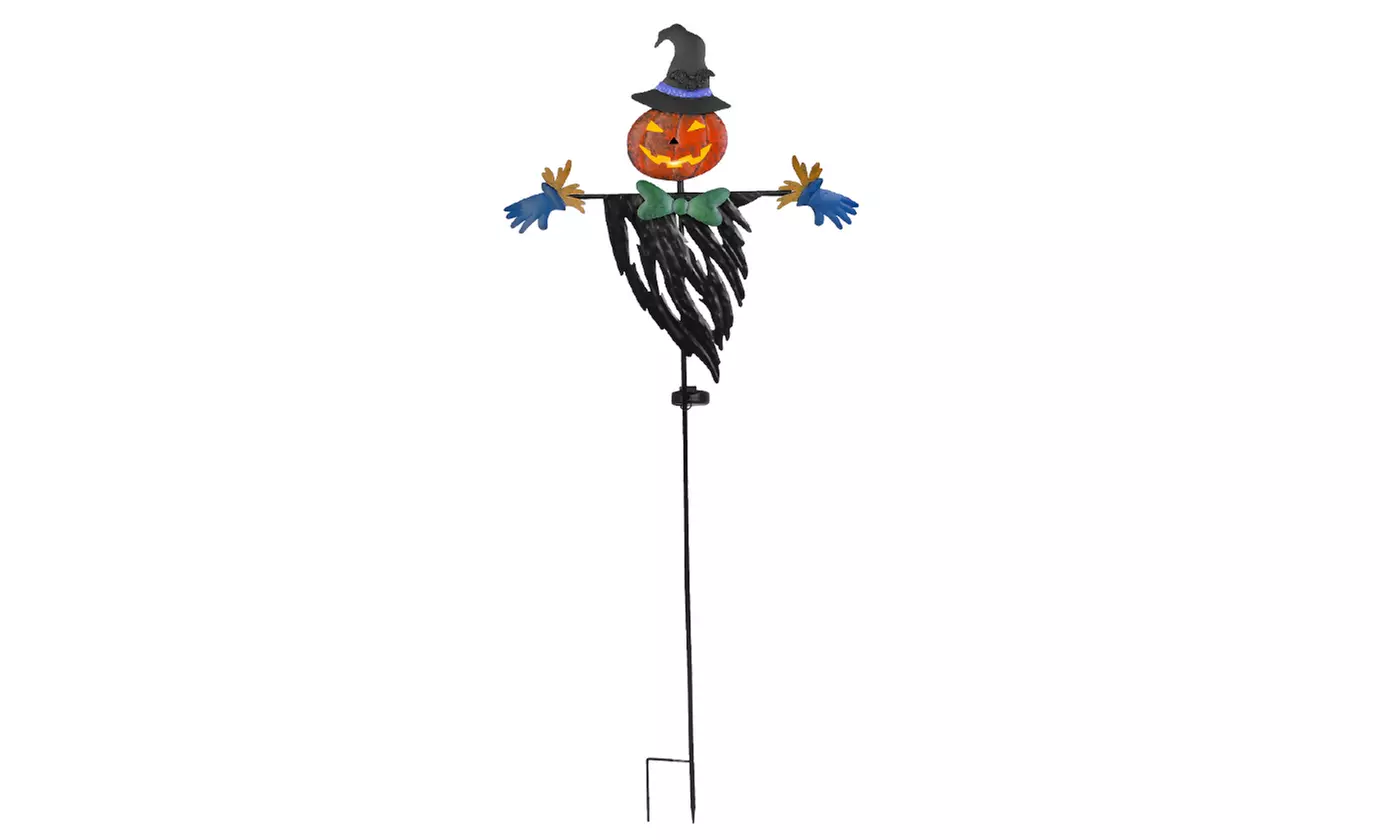 Halloween Solar LED Pumpkin Face Scarecrow Stake Light with Witch Hat