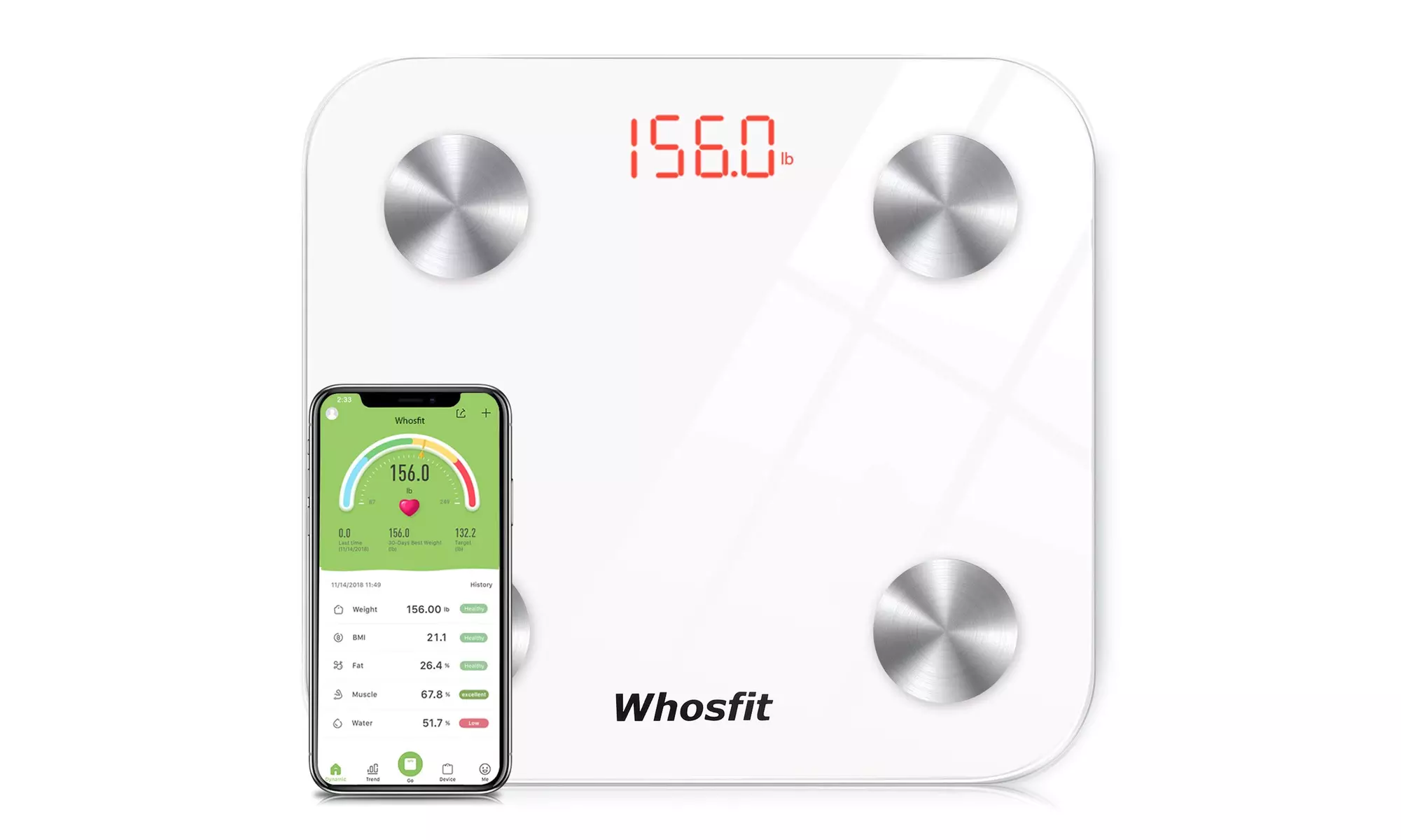 Bluetooth Smart Body Fat Scale, Whosfit Digital Weight BMI Bathroom Scale - Primary Image