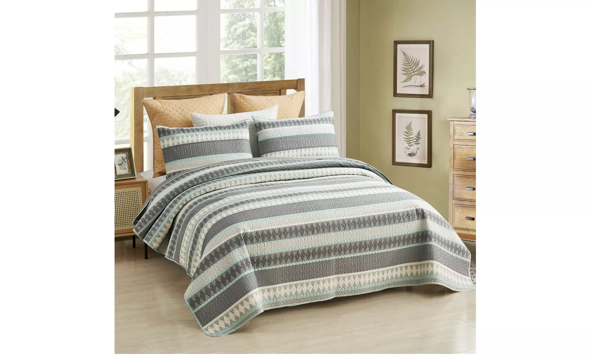 JML 3-Piece Reversible Quilt Set,Home Collection Printed Bedspread With 2 Shams