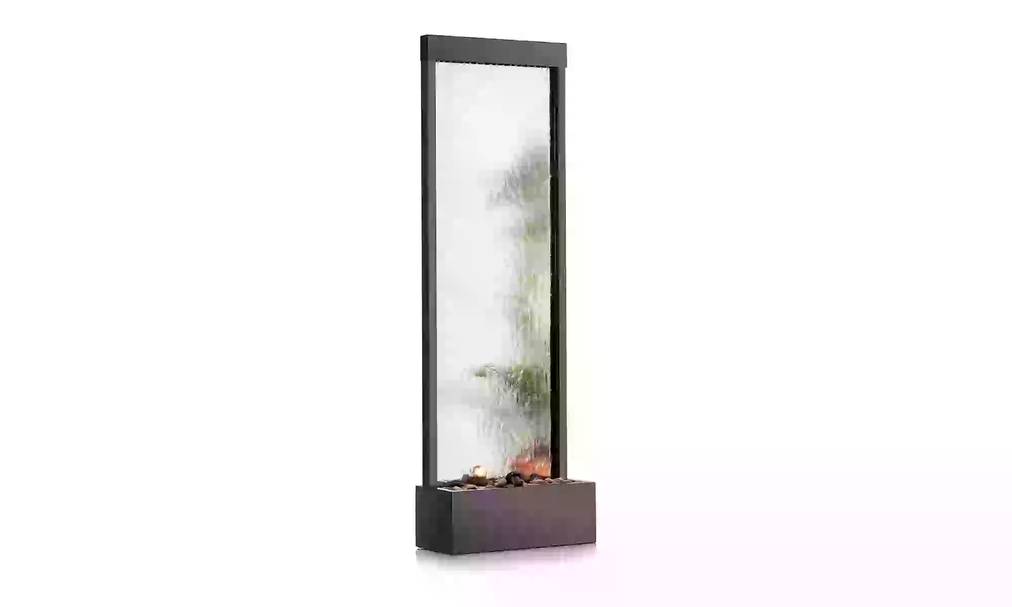 Alpine Mirror Waterfall Fountain with Stones and Light, Silver, 72 Inch Tall - Primary Image