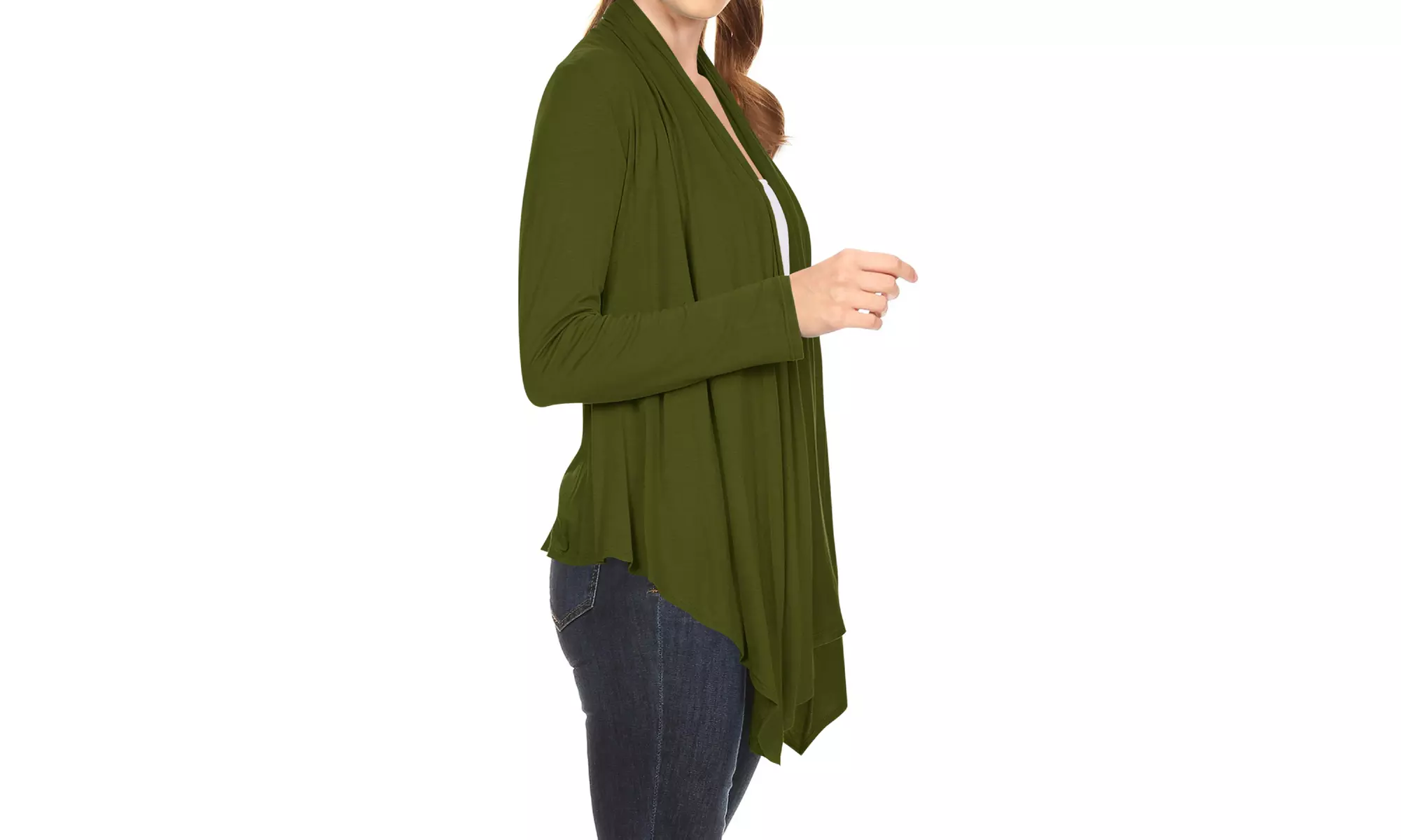 Women's Long Sleeve Draped Neck Open Front Solid Cardigan 