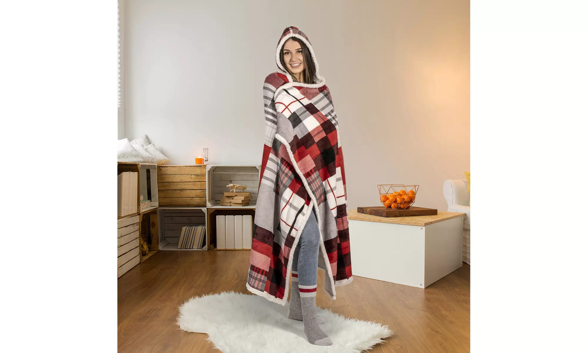 Luxury Super Soft Hoodie Sherpa-Lined Throw Blanket