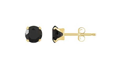 Paris Jewelry 10K Yellow Gold 7 Mm Round Cut Black CZ Stud Earrings 7 MM Yellow Gold Cubic Zirconia Cubic Zirconia