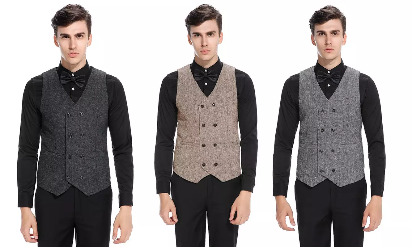 Men's Slim Fit Suit Vests V-Neck Formal Business Sleeveless Suit Waistcoat - Primary Image