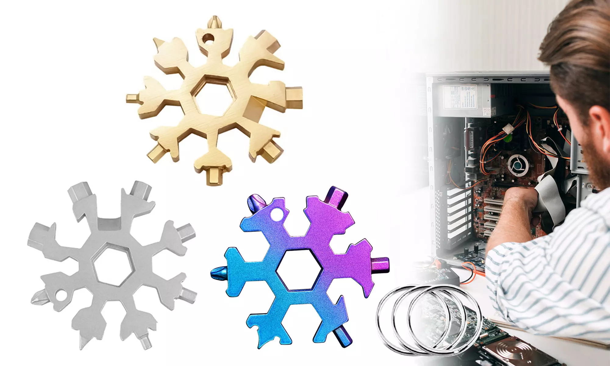 3Pcs Snowflake Multi Tool 18 in 1 Stainless Steel Durable and Portable to Take - Primary Image