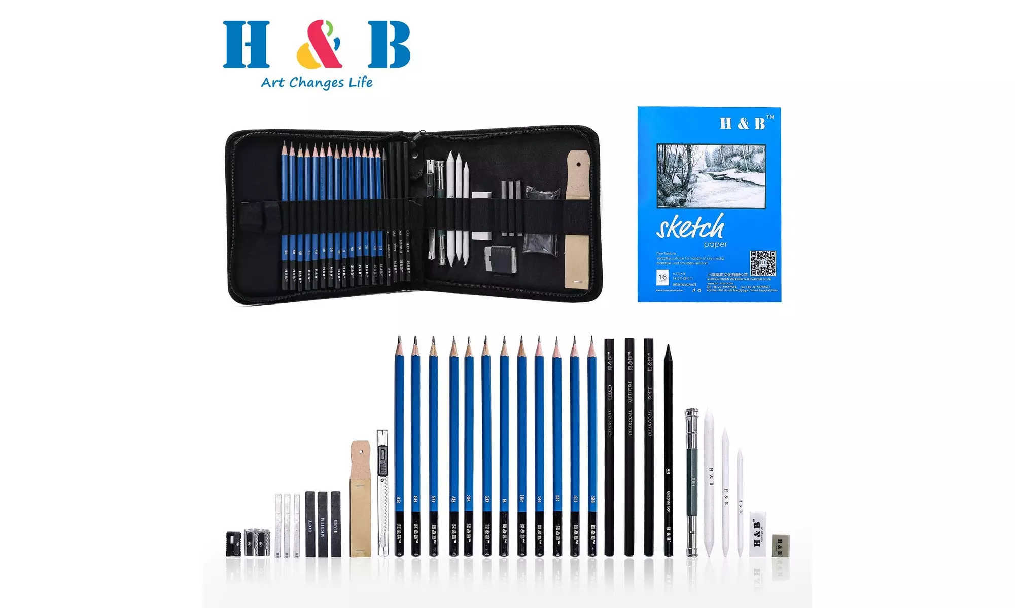 H & B Sketching Pencils Set Drawing and Sketch Kit 33-Piece Set - Primary Image