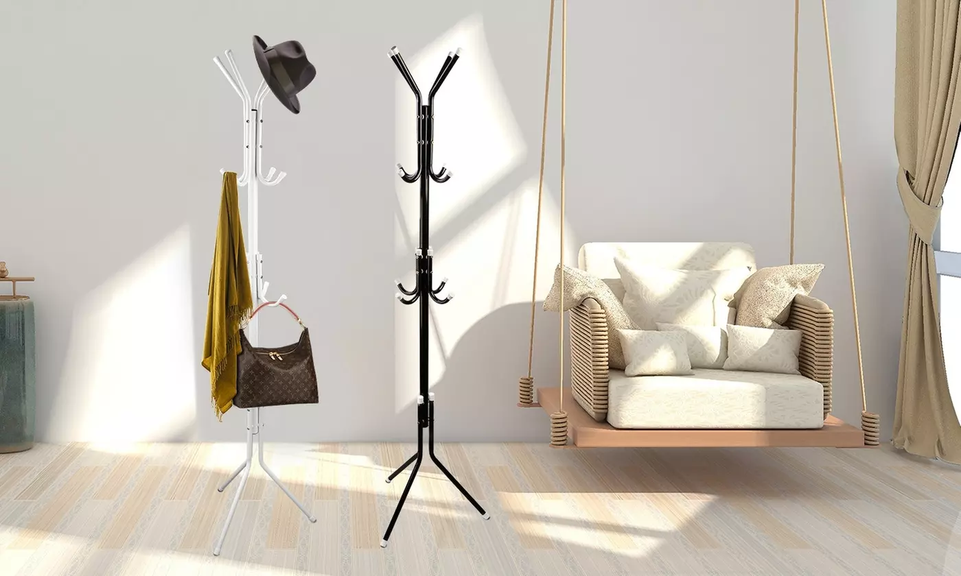 iMounTEK Three-Tier Freestanding Metal Coat Rack Organizer with 8 Hooks - Primary Image