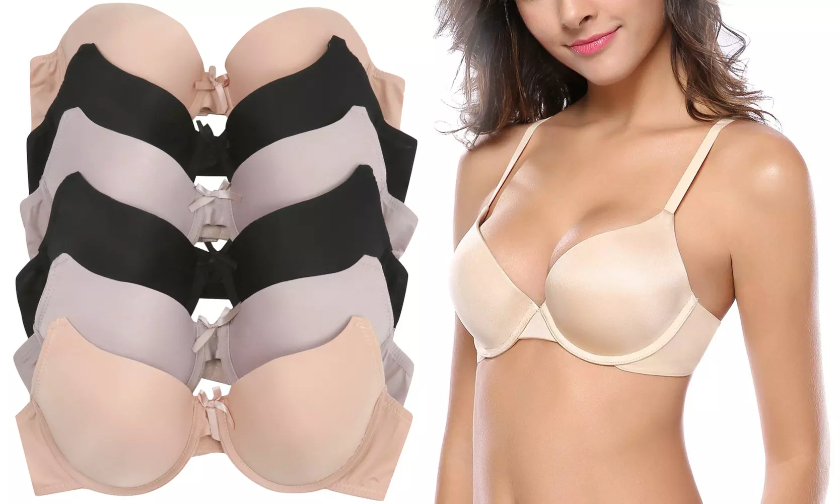 Plain Cotton Full Cup Bras with 2-Hook Closure (6-Pack) 