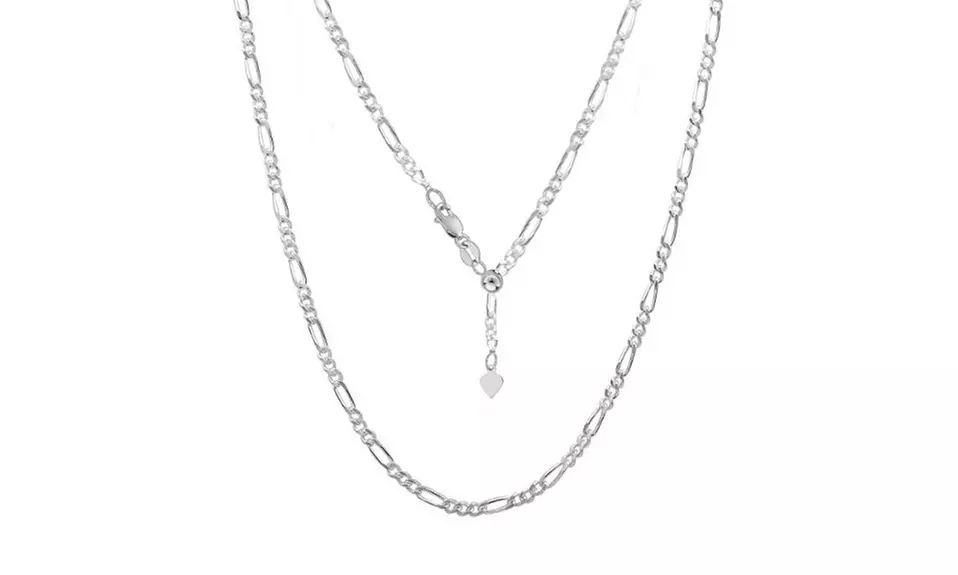Italian Made Sterling Silver Adjustable 24" Figaro Chain - Primary Image