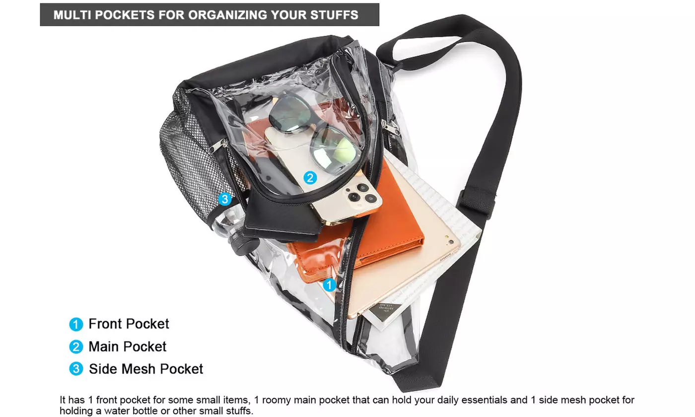 Clear PVC Stadium Approved Sling Bag Crossbody Purse Fanny Pack