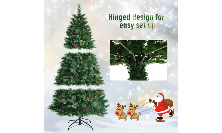 Costway 6ft Pre-lit Hinged Artificial Christmas Tree W/ Pine Cones ...