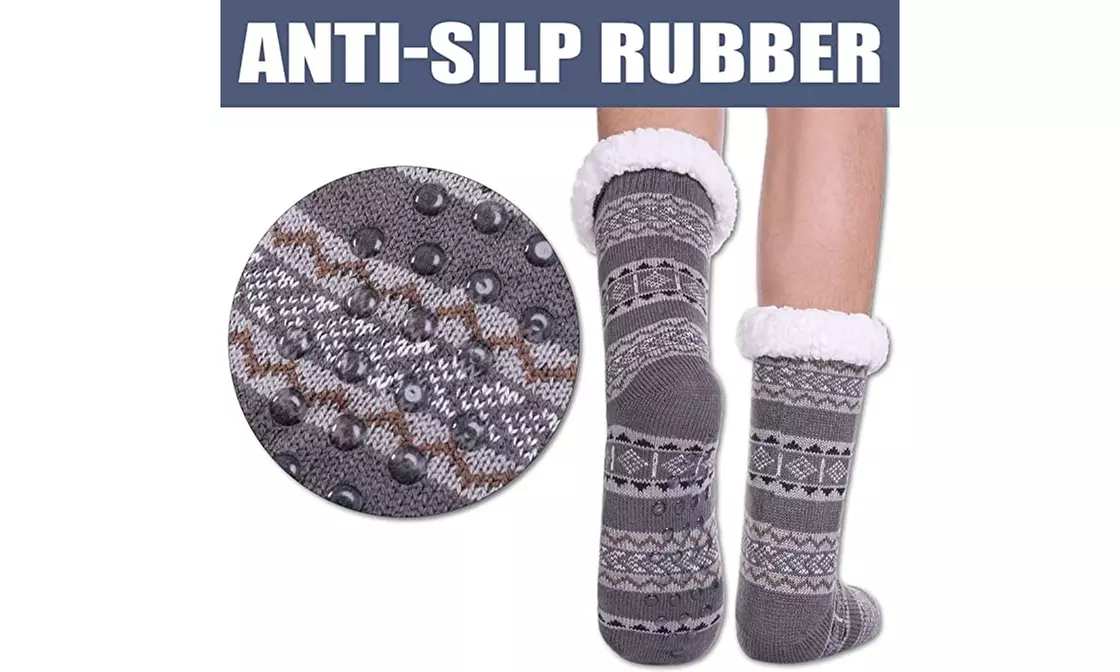 (3-Pairs) Men's Assorted Soft Sherpa Slipper Socks - Second Medium
