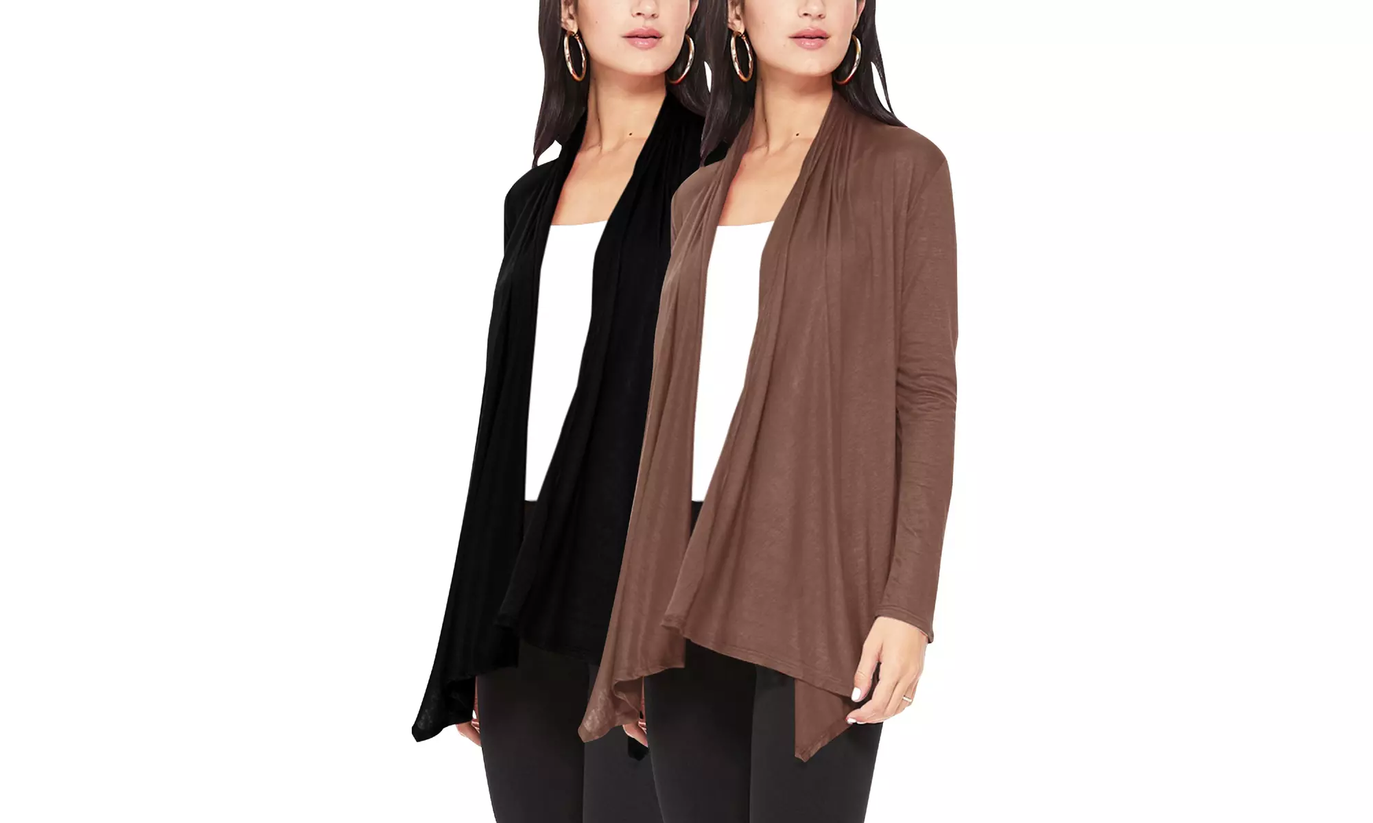 Women's Casual Long Sleeve Open Front Draped Cardigan (Pack of 2)