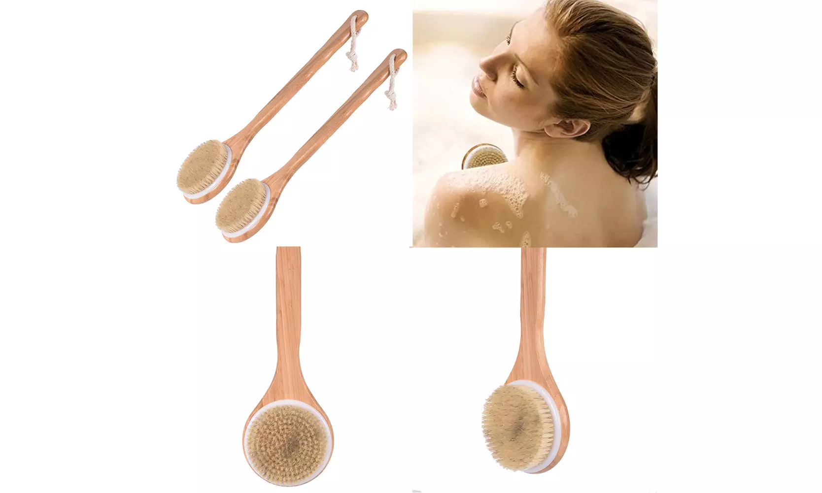 US 1-2 Natural Bristle Wooden Bath Shower Brush Spa Back Body Dry Skin Scrubber