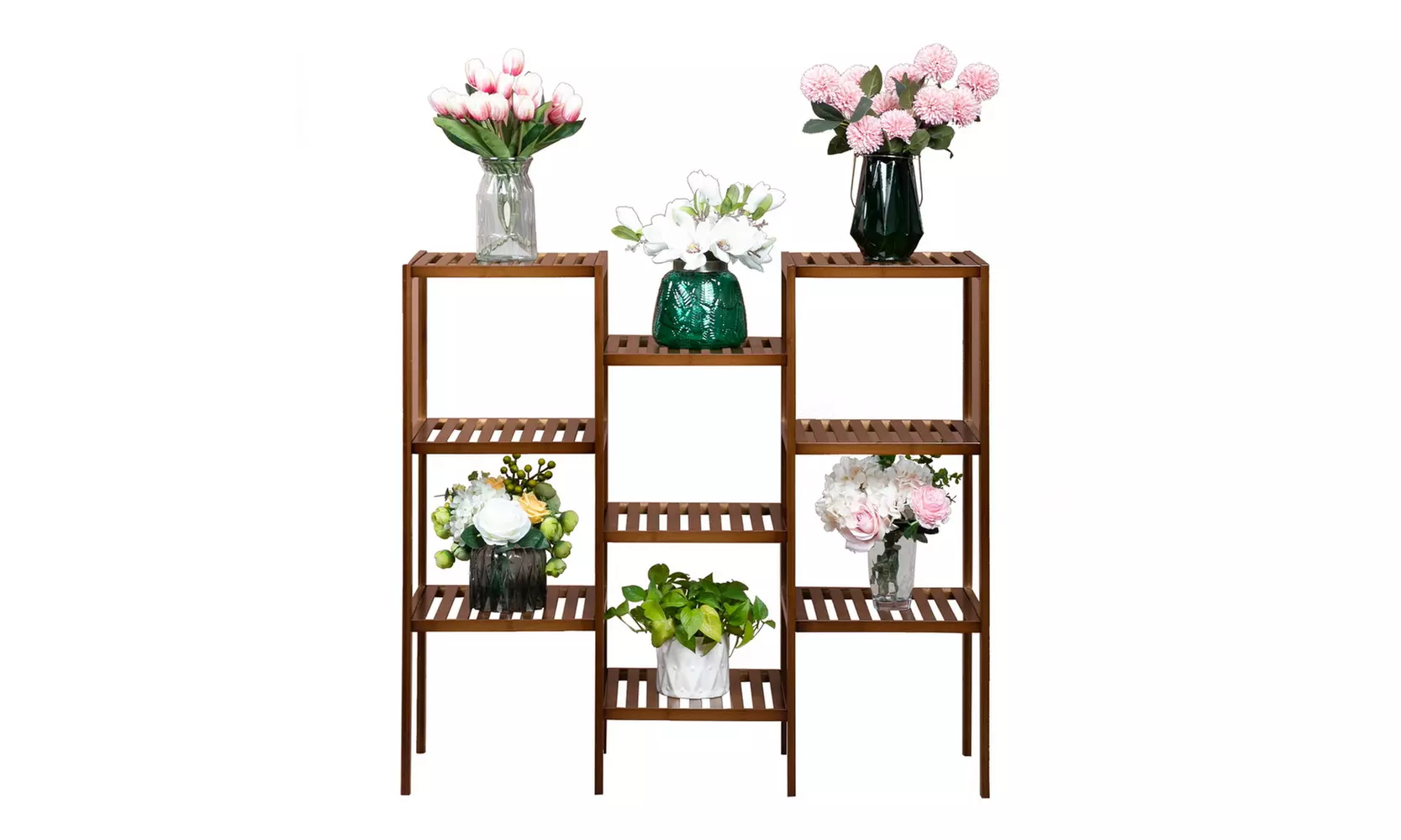 9-Tier Bamboo Plant Stand Shelf Holder Flower Display Rack for Indoor&Outdoor  - Primary Image