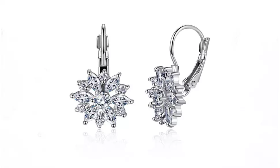 Marquise Cut Crystal Flower Leverback Earrings (Multiple Platings)