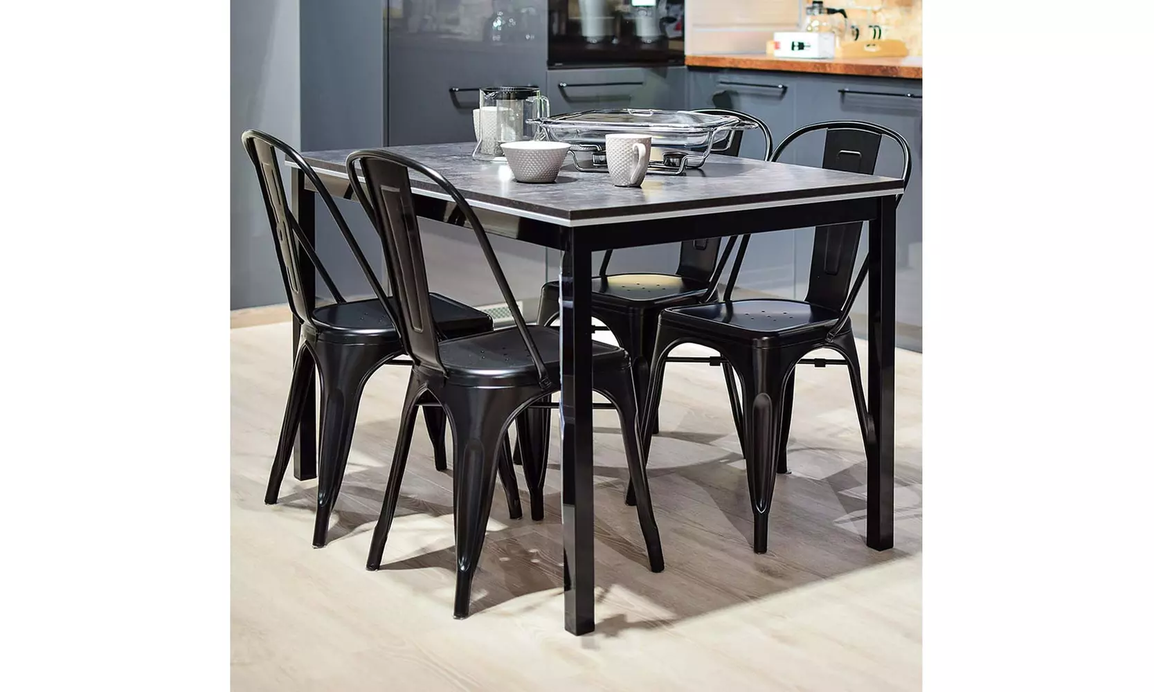 Metal Dining Chair Stackable Indoor-Outdoor Industrial Vintage Chairs  Set of 4  - Primary Image